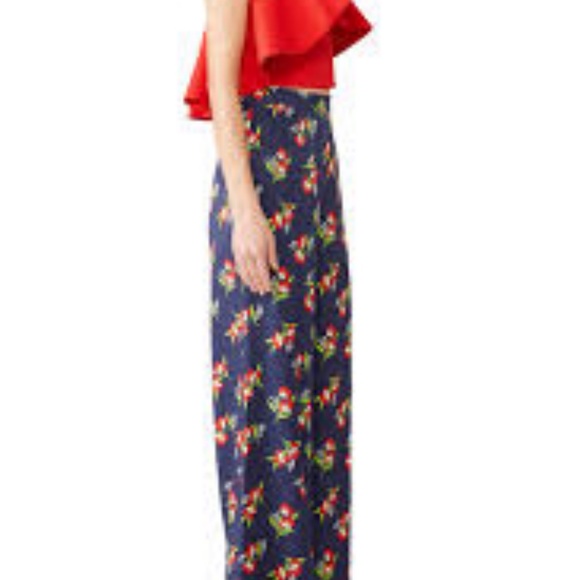 JILL Jill Stuart XS Blue Louise Midnight Floral Wide Leg  high waisted  Pants - Picture 4 of 12